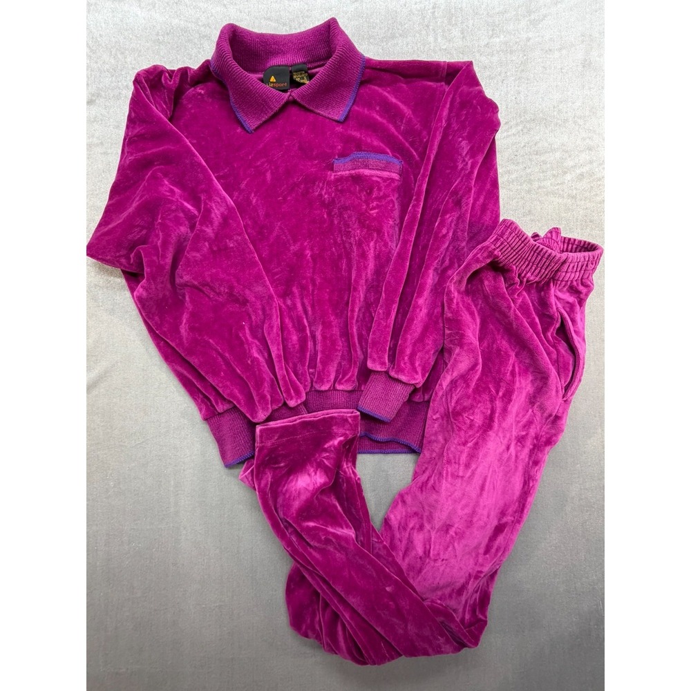 Vintage Liz Sport Women Sweatsuit Collared Purple Fuchsia Small Cotton Polyester